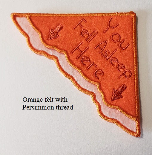 You Fell Asleep Here Corner Bookmark on Orange Felt