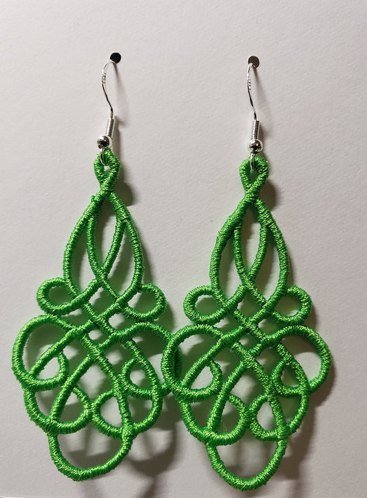 Grace Embroidered Dangle Earrings in Lime Green