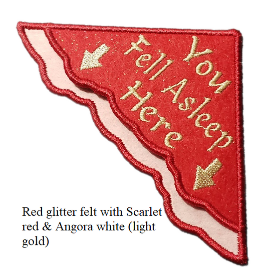 You Fell Asleep Here Corner Bookmark on Red Felt