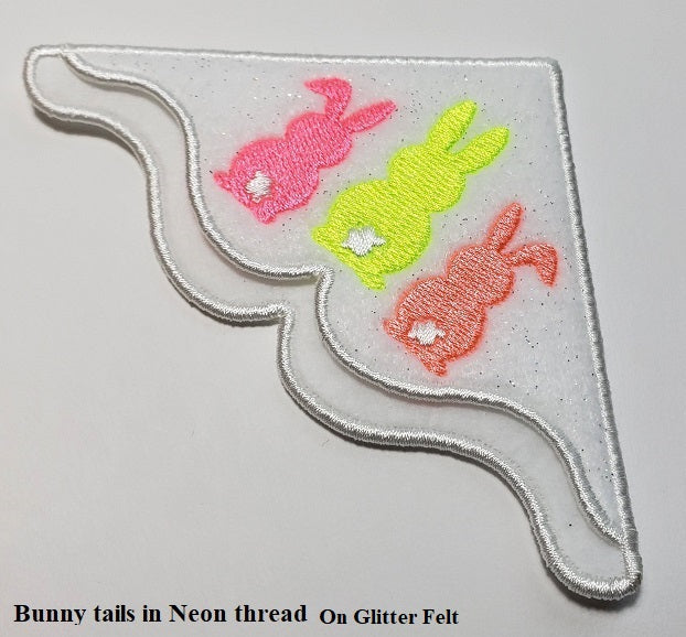 Bunny Tails in Neon Corner Bookmark on Glitter White Felt