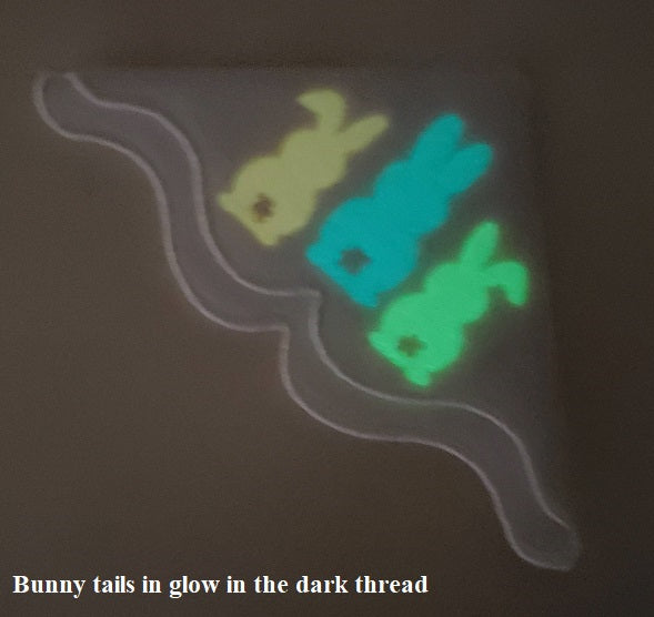 Bunny Tails Corner Bookmark with Glow-in-the-Dark Thread on White Glitter Felt