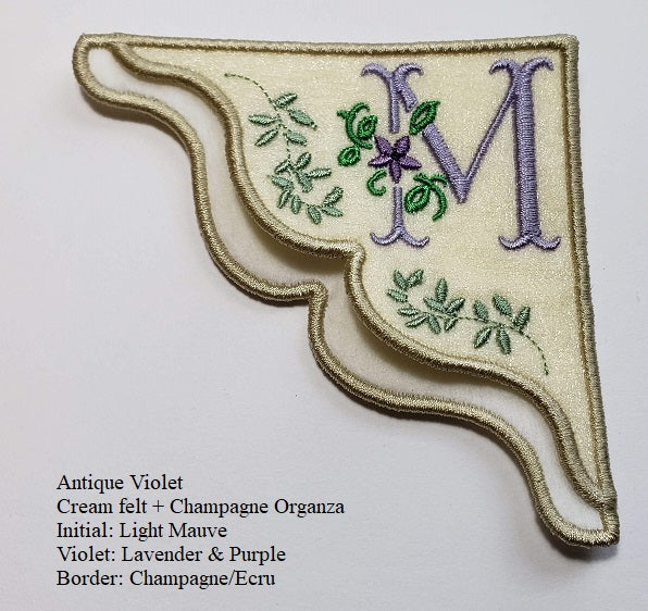 "M" Violet Monogrammed Corner Bookmark