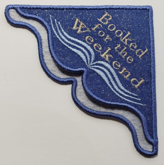 Booked for the Weekend Corner Bookmark on Denim Blue Glitter Cotton - Customizable