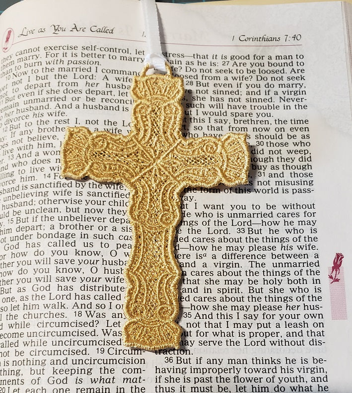 Lace Embroidered Cross Bookmark #2741