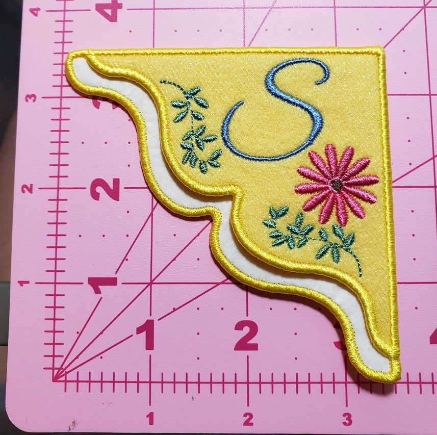 Corner Bookmark on Lemon Yellow Felt with Lemon Glimmer Tulle in a Gerbera Daisy Monogrammed Design