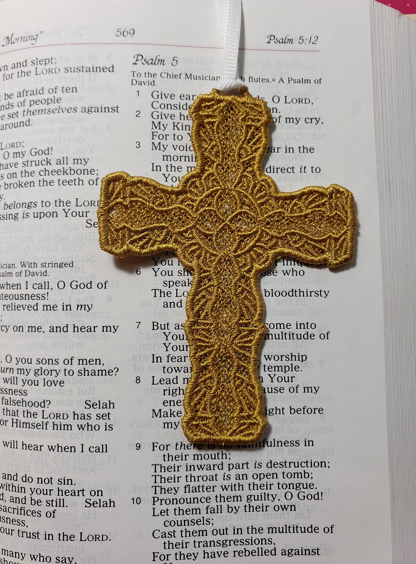 Lace Embroidered Cross Bookmark #2744