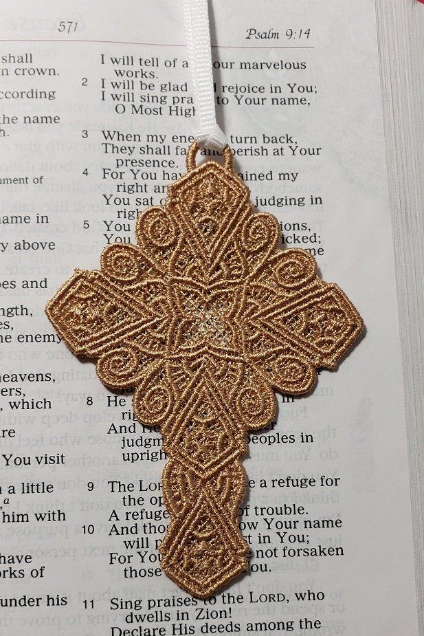 Lace Embroidered Cross Bookmark #2742