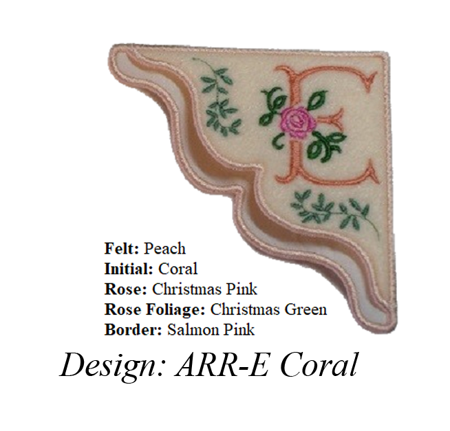 Antique Rose Monogrammed embroidered corner bookmark on felt