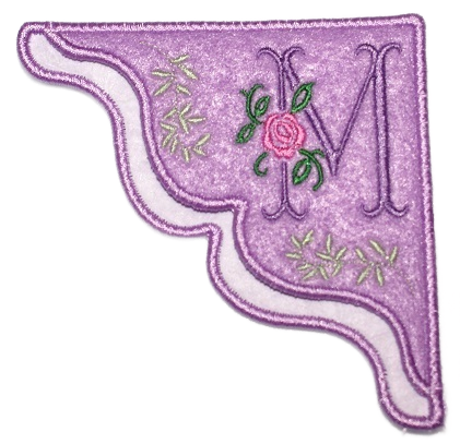 "M" Rose Embroidered Monogrammed Corner Bookmark on Lavender felt