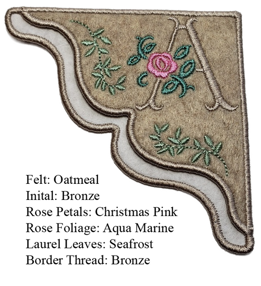 Embroidered Rose Monogrammed Corner Bookmark on felt