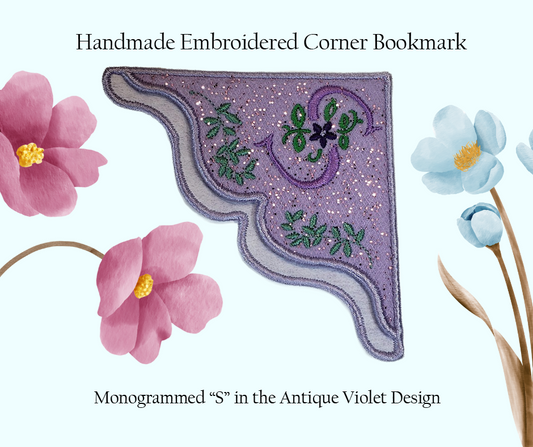 "S" Violet Monogrammed Corner Bookmark