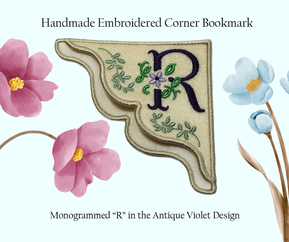 "R" Violet Monogrammed Corner Bookmark