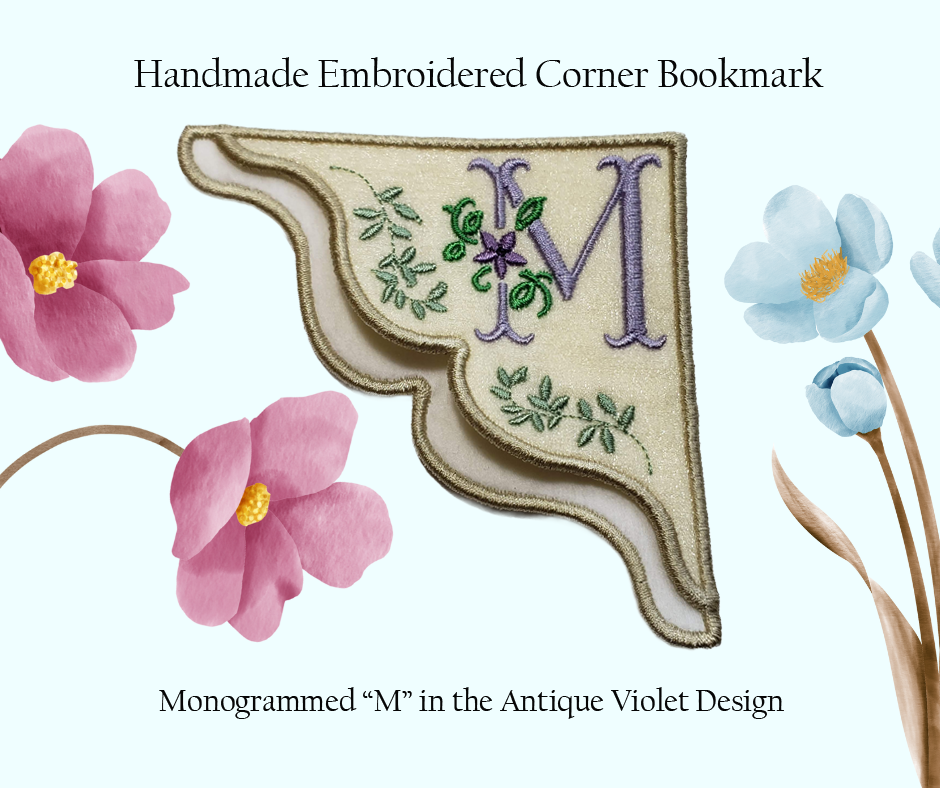 "M" Violet Monogrammed Corner Bookmark