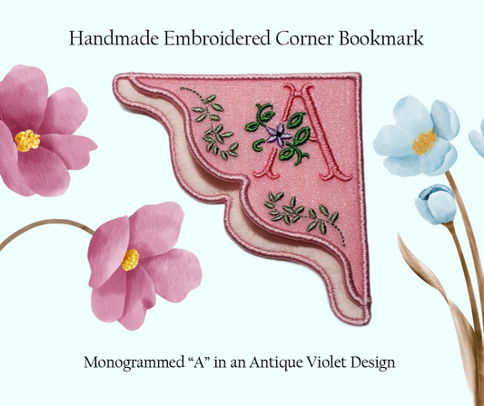 "A" Violet Monogrammed Corner Bookmark