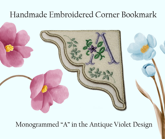 "A" Violet Monogrammed Corner Bookmark