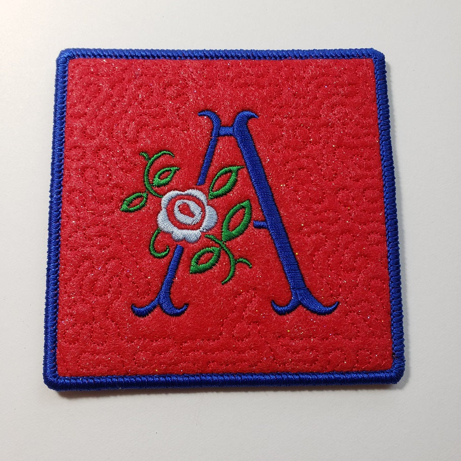 Embroidered Personalized Antique Rose Monogrammed Mug Rug on Felt