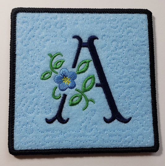 Embroidered Personalized Antique Forget-Me-Not Monogrammed Mug Rug on Felt