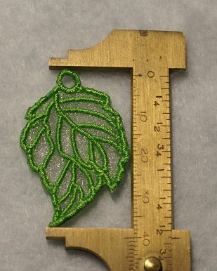 Embroidered Organza Dark Green Leaf earrings with Sterling Silver ear wires