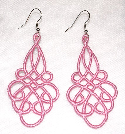 Grace Embroidered Dangle Earrings in Christmas Pink