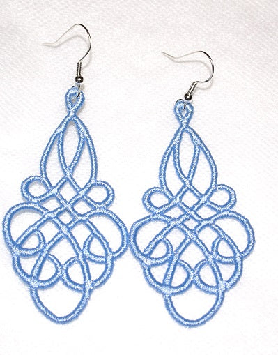 Grace Embroidered Dangle Earrings in Light Blue