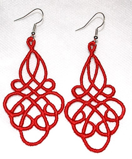 Grace Embroidered Dangle Earrings in Red