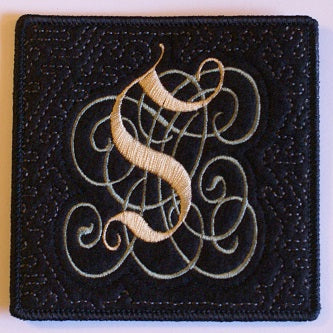 Ornate Personalized Embroidered Monogrammed Mug Rug on Felt