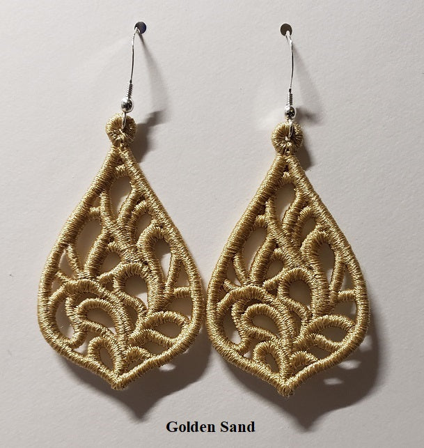 Exquisite "Lace" Embroidered Teardrop Earrings in Golden Sand