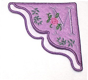 "M" Rose Embroidered Monogrammed Corner Bookmark on Lavender felt