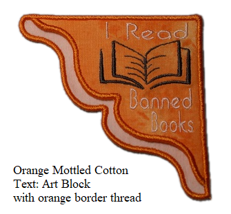 I Read Banned Books Corner Bookmark on Orange Mottled Cotton