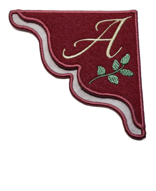 Passion Leaf Monogrammed embroidered corner bookmark on felt