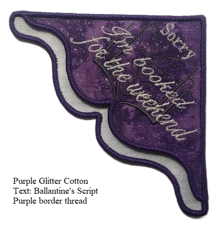 Sorry I'm Booked for the Weekend  Corner Bookmark on Purple Mottled Glitter Cotton