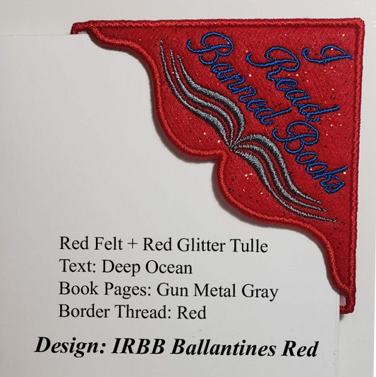 I Read Banned Books Corner Bookmark on Red Felt with Red Glitter Tulle