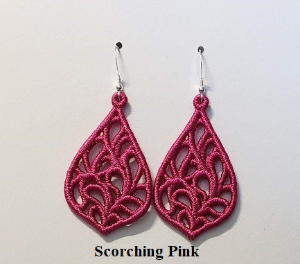 Exquisite "Lace" Embroidered Teardrop Earrings in Scorching Pink