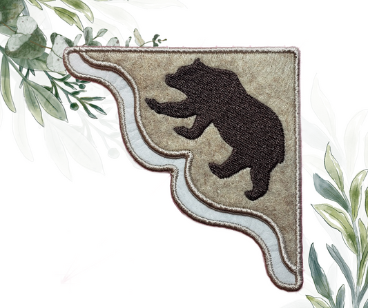 Dark Brown Bear Embroidered Corner Bookmark on Oatmeal Felt